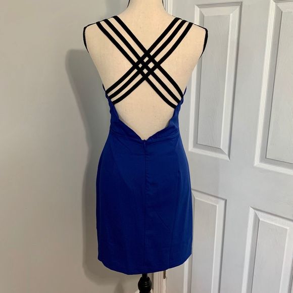 may & july cocktail dress M blue strappy - Picture 2 of 8